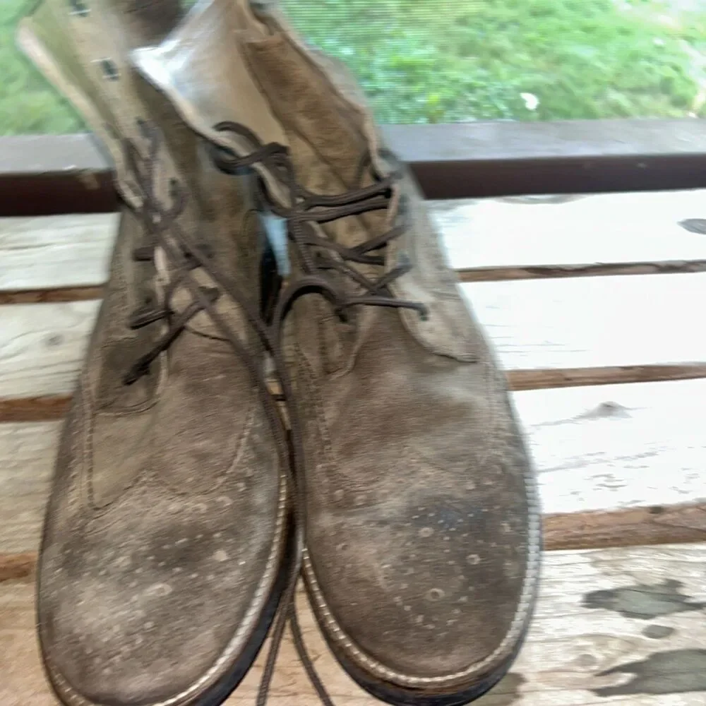 ECCO Wingtip Service Boots Mens 12 EU 45 Brown Suede Lace Up